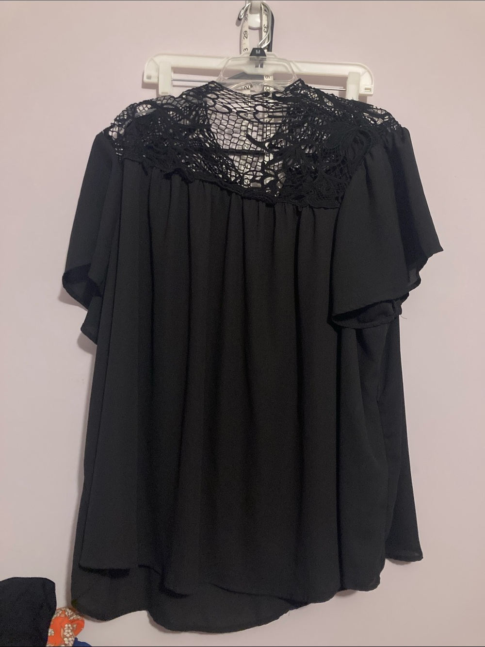 Lane Bryant Black Crochet Yoke Flutter-Sleeve Top